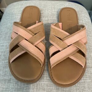 NEW TOMS Pink & Tan Suede Sandals Size 6 1/2